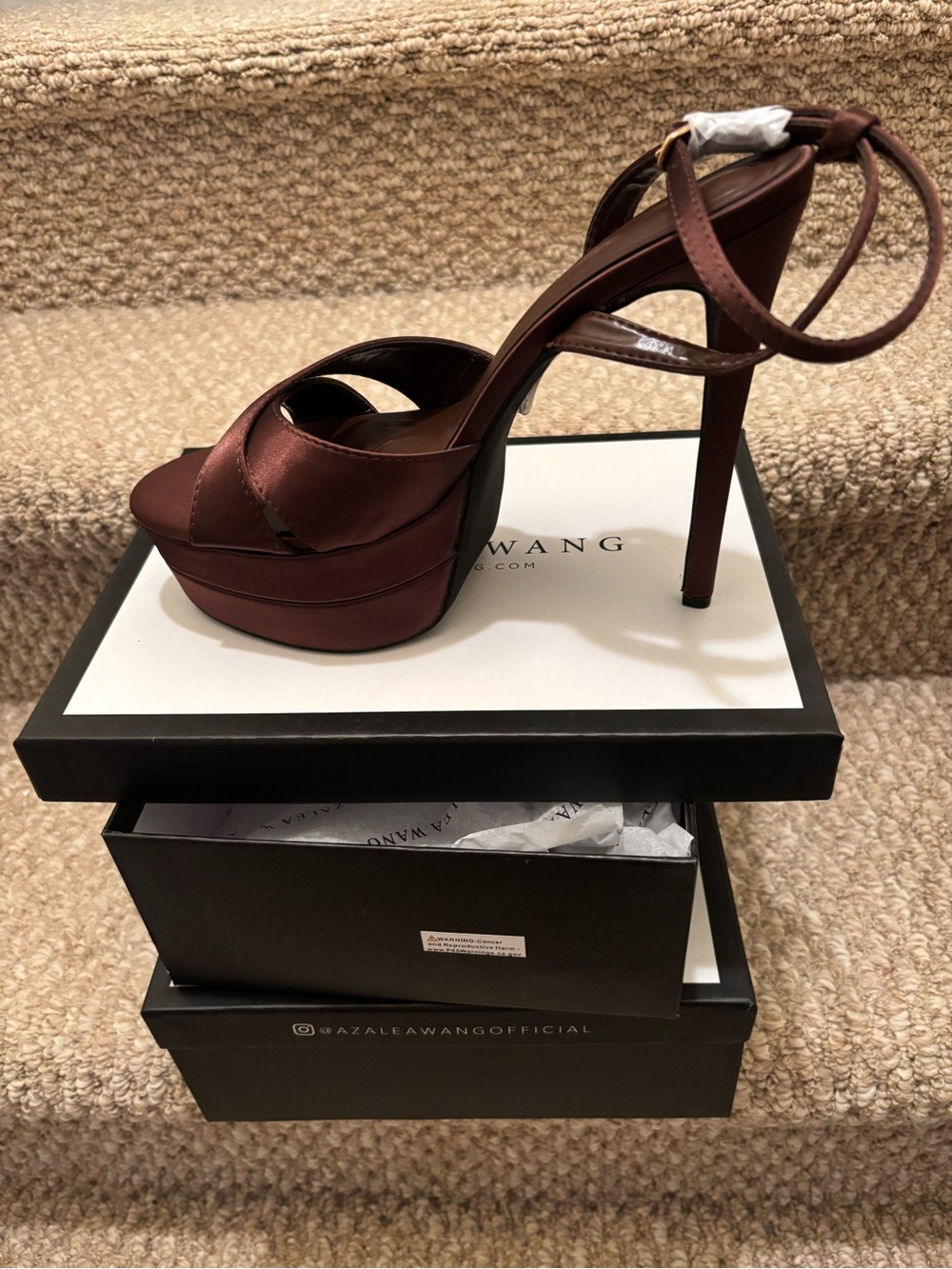 AKIRA AZALEA WANG HALLADAY CHOCOLATE SATIN PLATFORM STILETTO SANDAL Size 1111